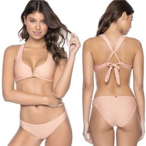 New Pilyq Pink Sands V Halter Bikini Top Size S